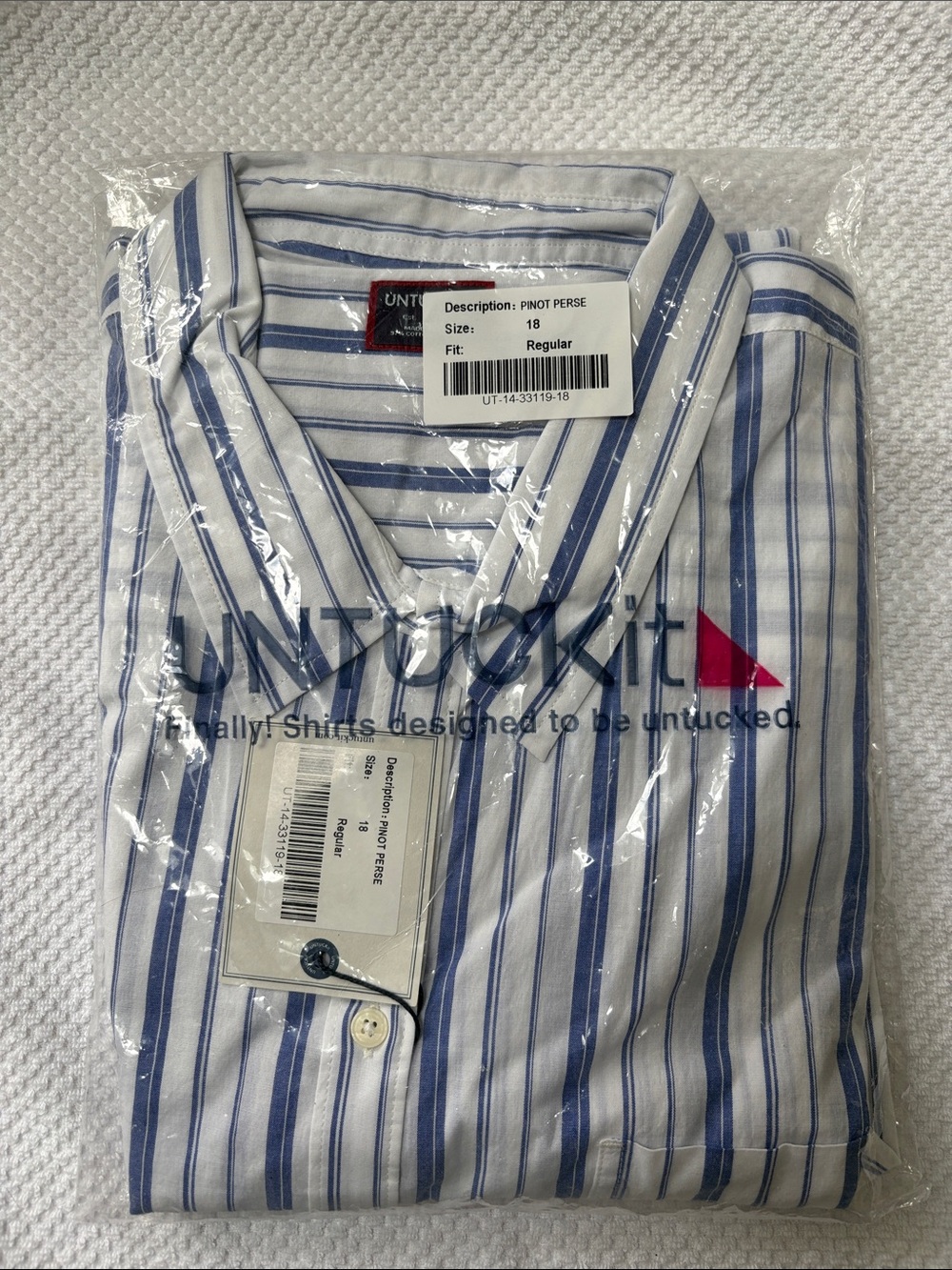 UNTUCKit White Shirt with Blue Vertical Stripes